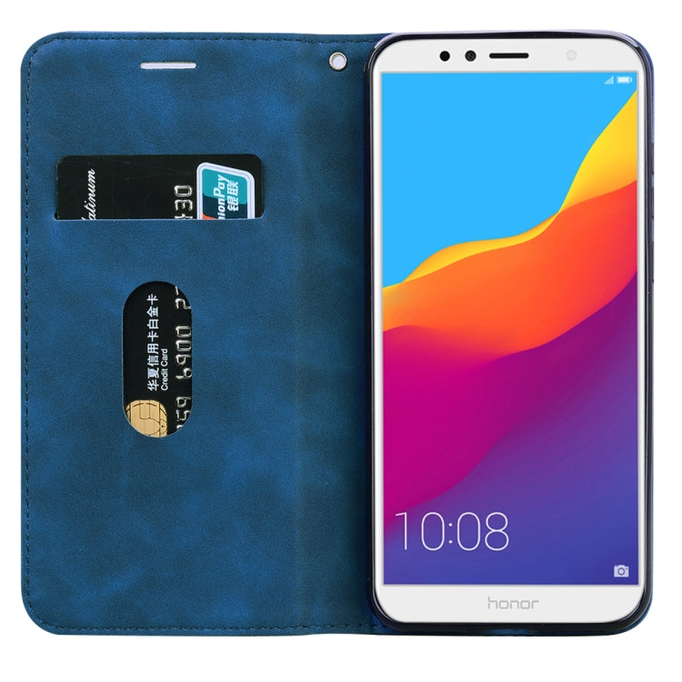 For Huawei Honor 7A Frosted Business Magnetic Horizontal Flip PU Leather Case with Holder & Card Slot & Lanyard