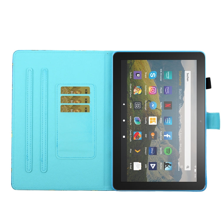 For Kindle Fire HD8 (2020) / HD8 Plus (2020) Colored Drawing Stitching Horizontal Flip Leather Case with Holder & Card Slots & Sleep / Wake-up Function
