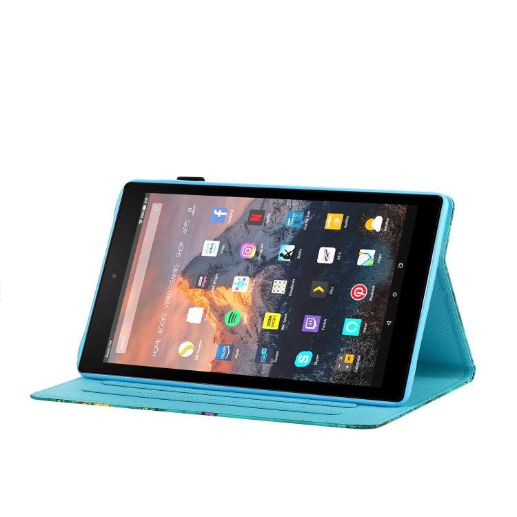 For Kindle Fire HD10 2015 / 2017 / 2019 Colored Drawing Stitching Horizontal Flip Leather Case with Holder & Card Slots & Sleep / Wake-up Function