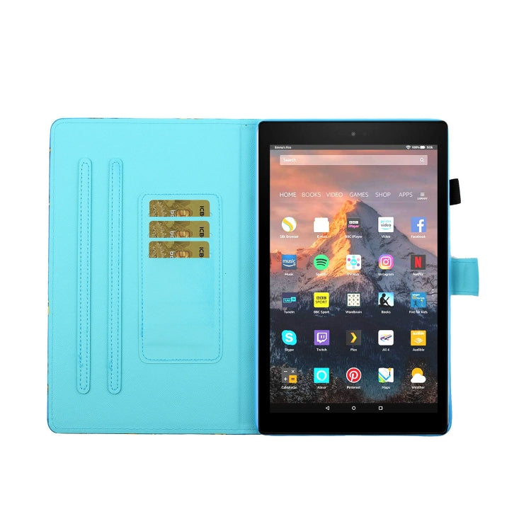 For Kindle Fire HD10 2015 / 2017 / 2019 Colored Drawing Stitching Horizontal Flip Leather Case with Holder & Card Slots & Sleep / Wake-up Function