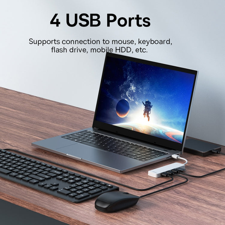 Baseus Ultra Joy Series 4 in 1 USB to USB3.0x4 HUB Adapter, Cable Length: