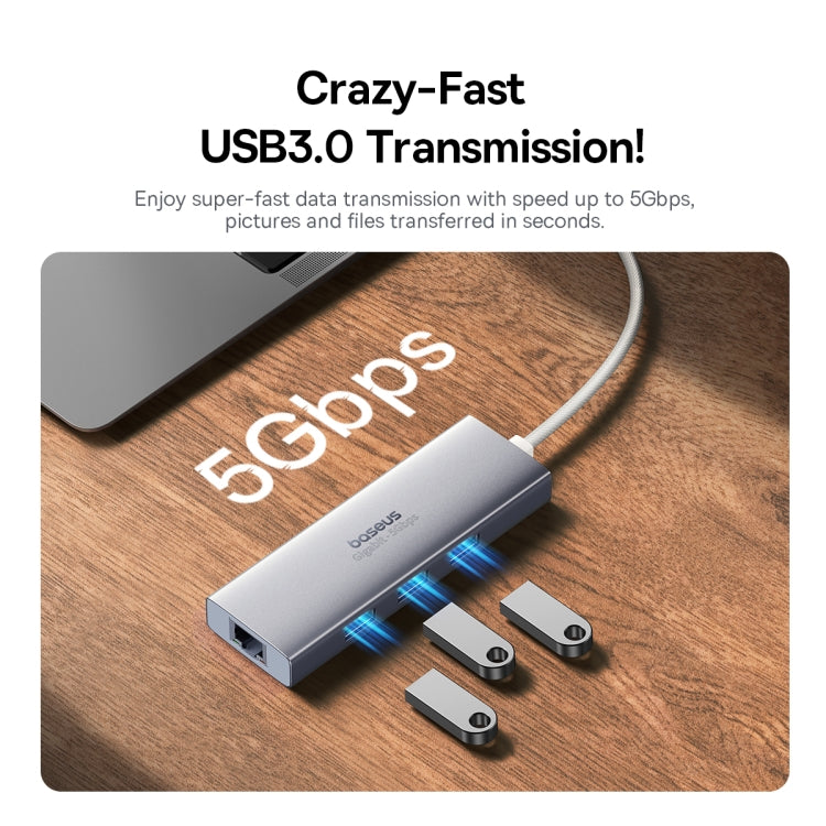 Baseus Portal Joy Series 4 in 1 USB3.0x3+RJ45x1 HUB Adapter, Interface:USB