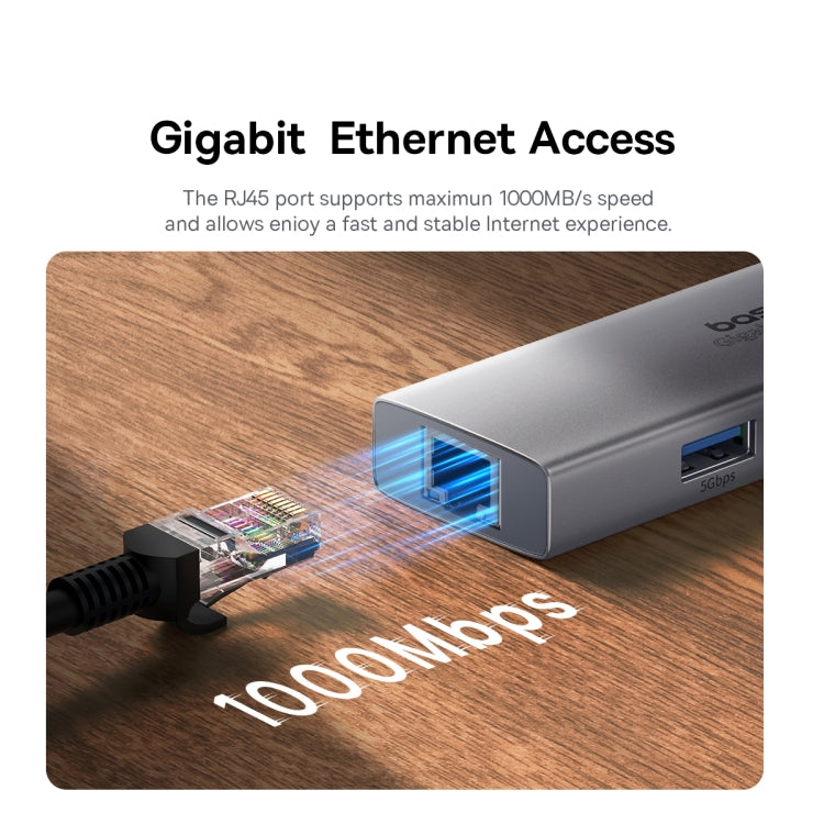 Baseus Portal Joy Series 4 in 1 USB3.0x3+RJ45x1 HUB Adapter, Interface:USB