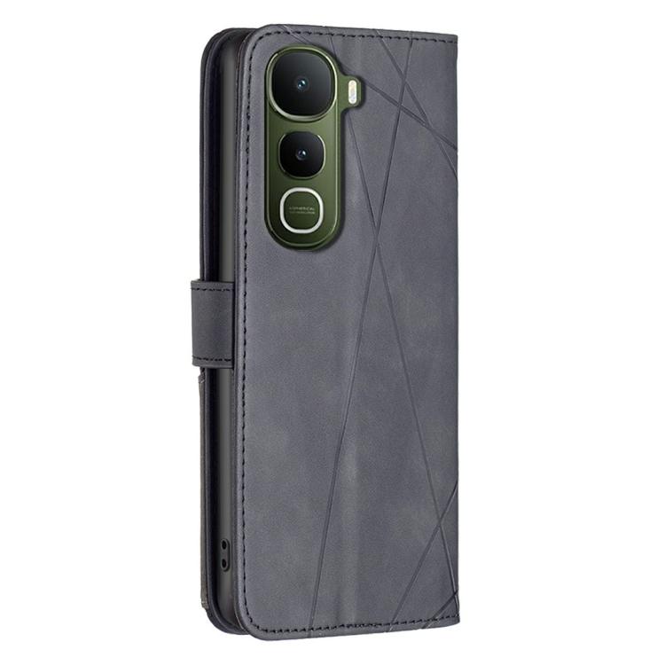 For vivo Y400 5G Global Magnetic Buckle Rhombus Texture Leather Phone Case