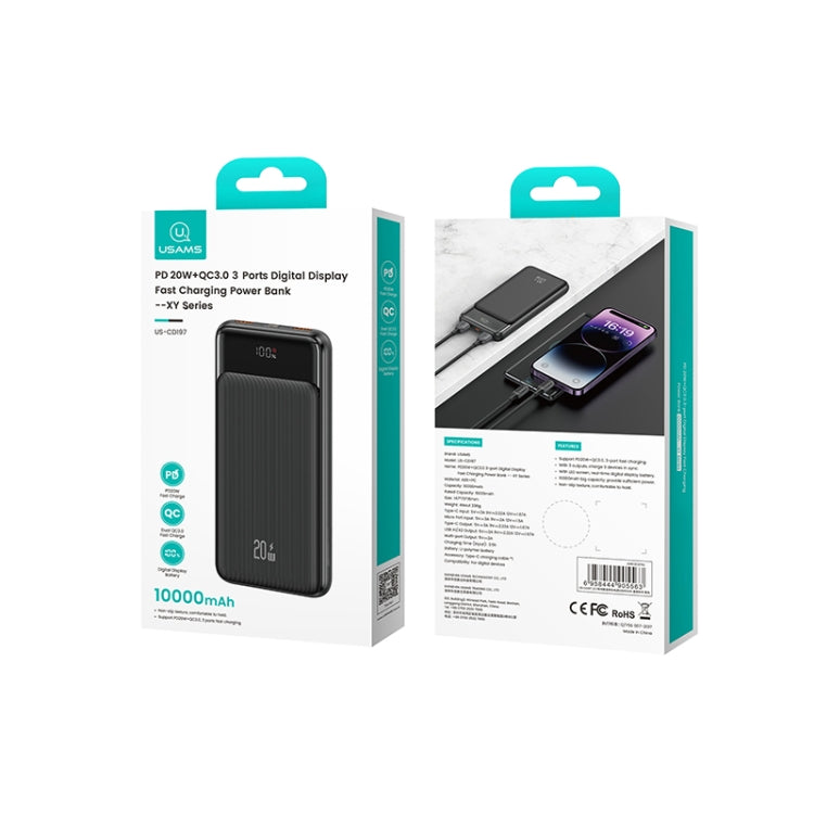 USAMS US-CD197 10000mAh 20W Digital Display Fast Charging Power Bank(Black)