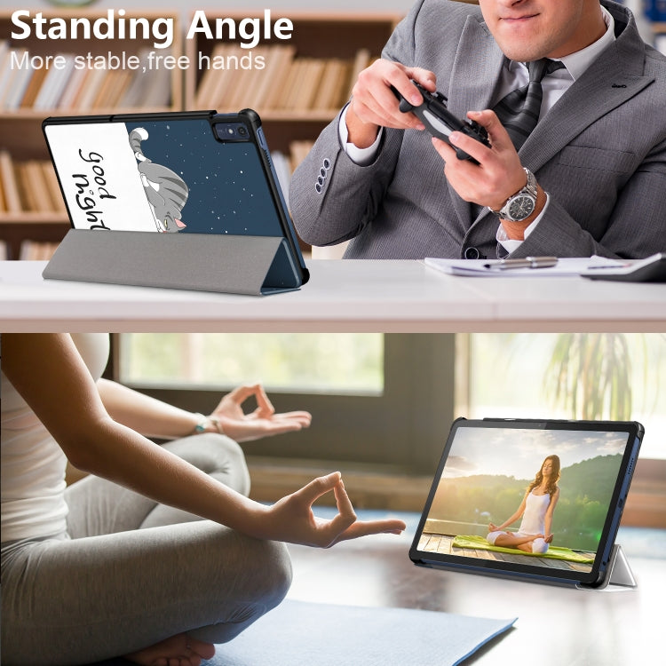 For Lenovo Tab M10 5G 10.6 3-folding Magnetic Buckle Coloured Drawing Leather Smart Tablet Case