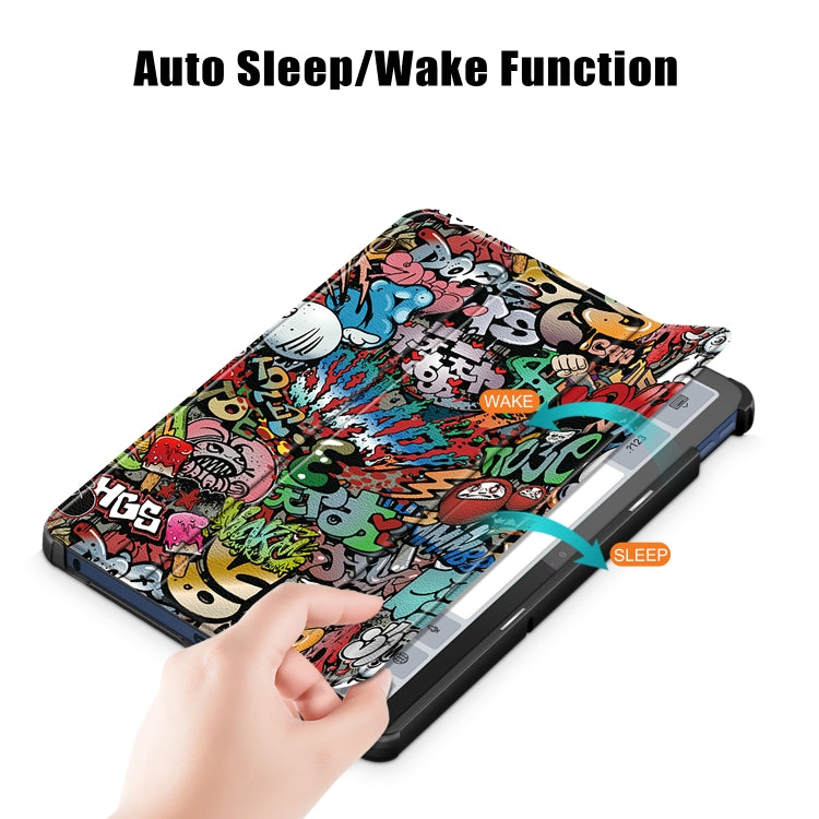 For Lenovo Tab M10 5G 10.6 3-folding Magnetic Buckle Coloured Drawing Leather Smart Tablet Case