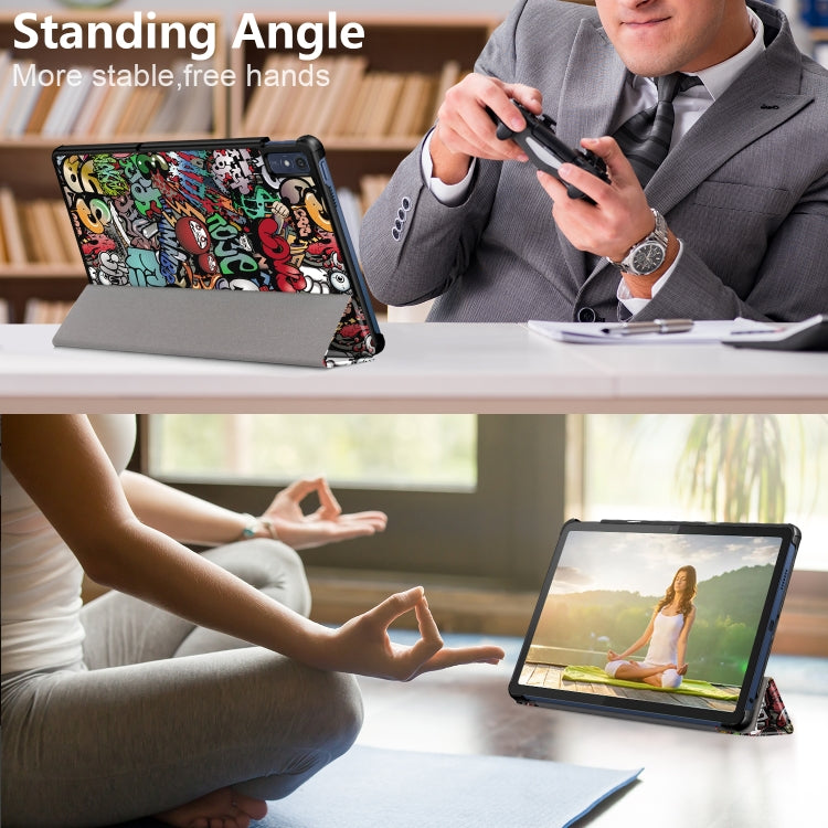 For Lenovo Tab M10 5G 10.6 3-folding Magnetic Buckle Coloured Drawing Leather Smart Tablet Case