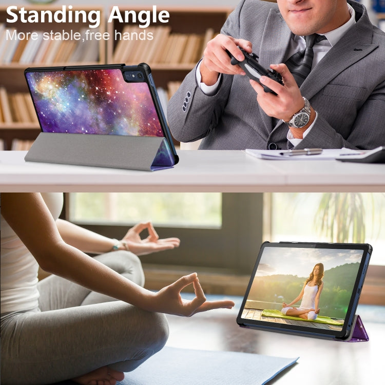 For Lenovo Tab M10 5G 10.6 3-folding Magnetic Buckle Coloured Drawing Leather Smart Tablet Case
