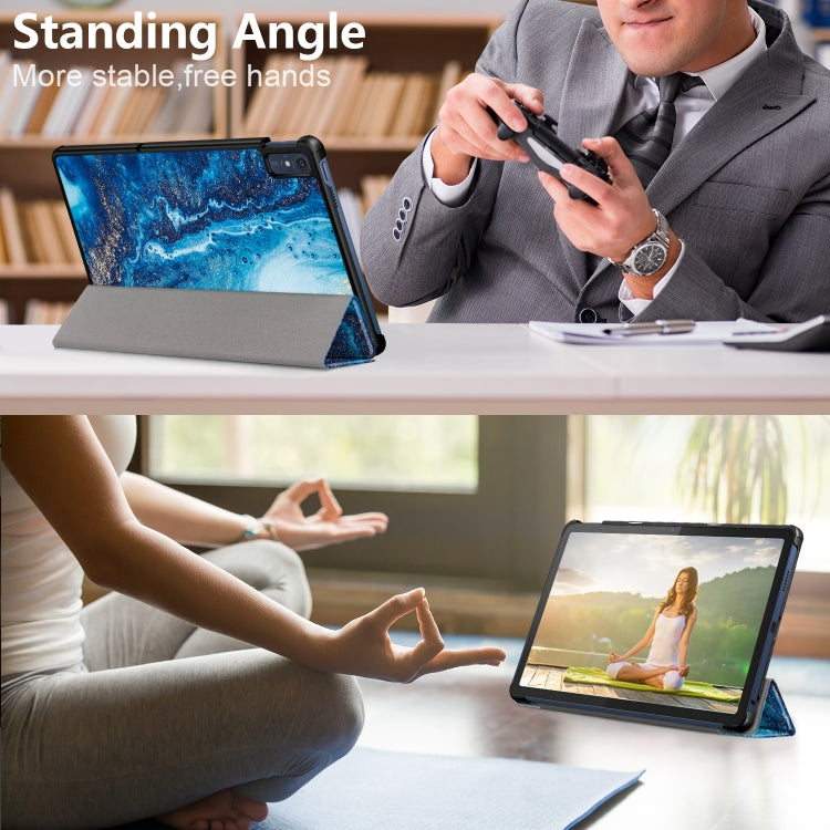 For Lenovo Tab M10 5G 10.6 3-folding Magnetic Buckle Coloured Drawing Leather Smart Tablet Case