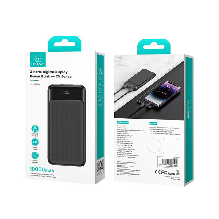 USAMS US-CD198 10000mAh Digital Display Power Bank(Black)