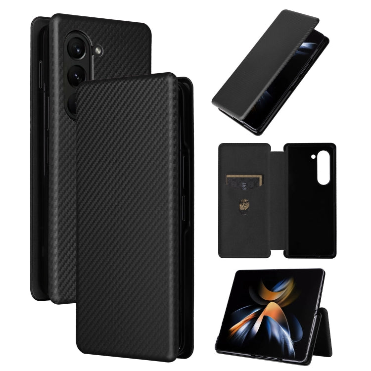 For Samsung Galaxy Z Fold5 Carbon Fiber Texture Flip Leather Phone Case