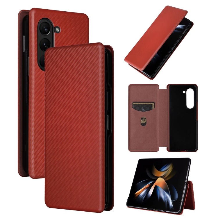 For Samsung Galaxy Z Fold5 Carbon Fiber Texture Flip Leather Phone Case