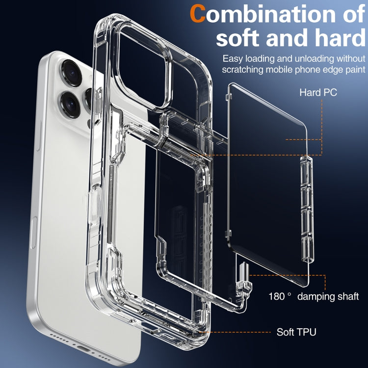 For iPhone 16 Pro Max Crystal Clear Flip Card Slot Phone Case