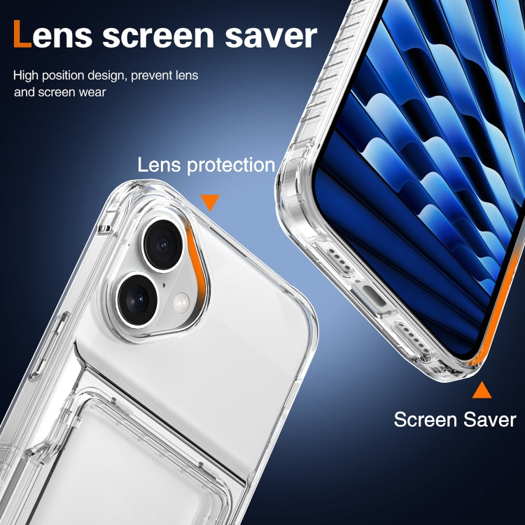 For iPhone 16 Plus Crystal Clear Flip Card Slot Phone Case