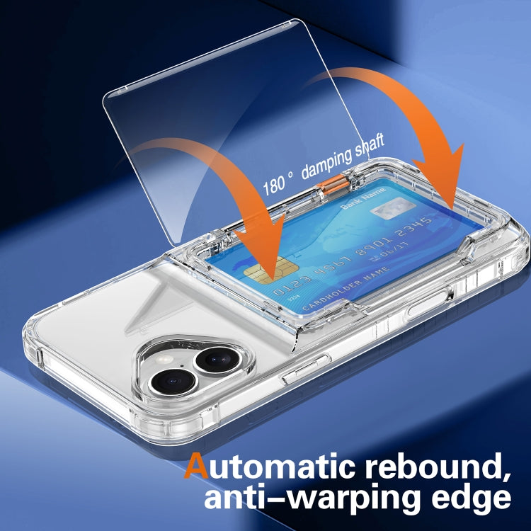 For iPhone 16 Plus Crystal Clear Flip Card Slot Phone Case