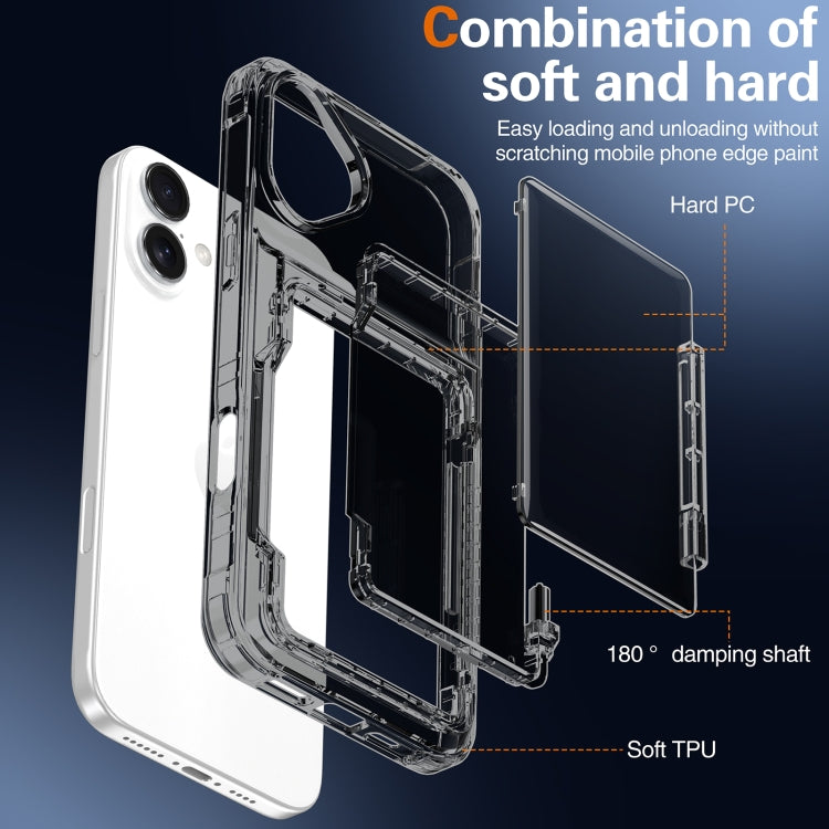 For iPhone 16 Plus Crystal Clear Flip Card Slot Phone Case