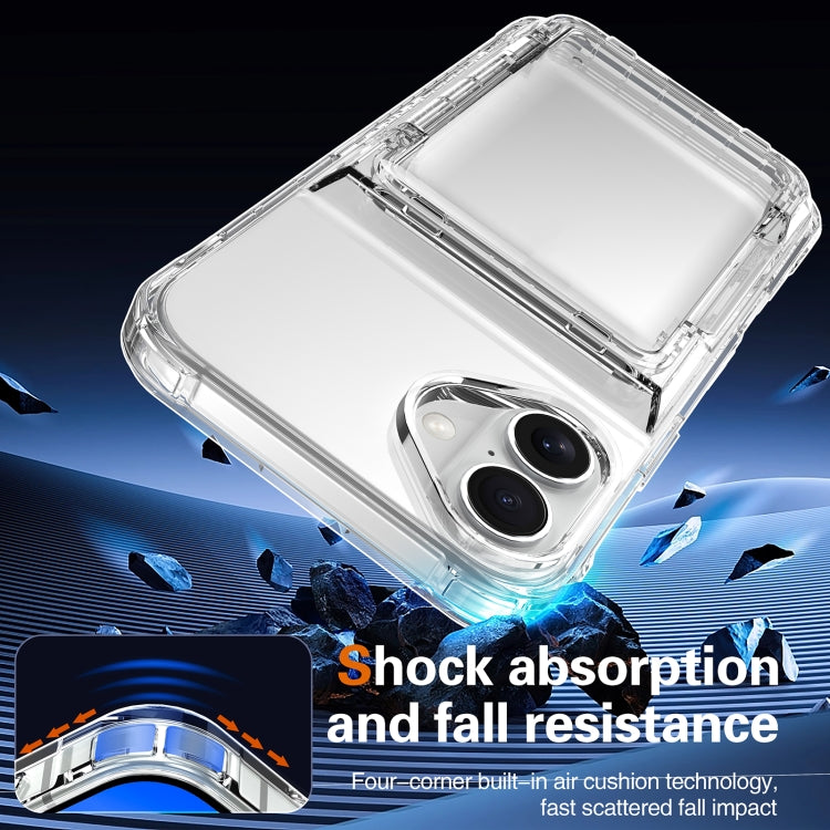For iPhone 16 Plus Crystal Clear Flip Card Slot Phone Case