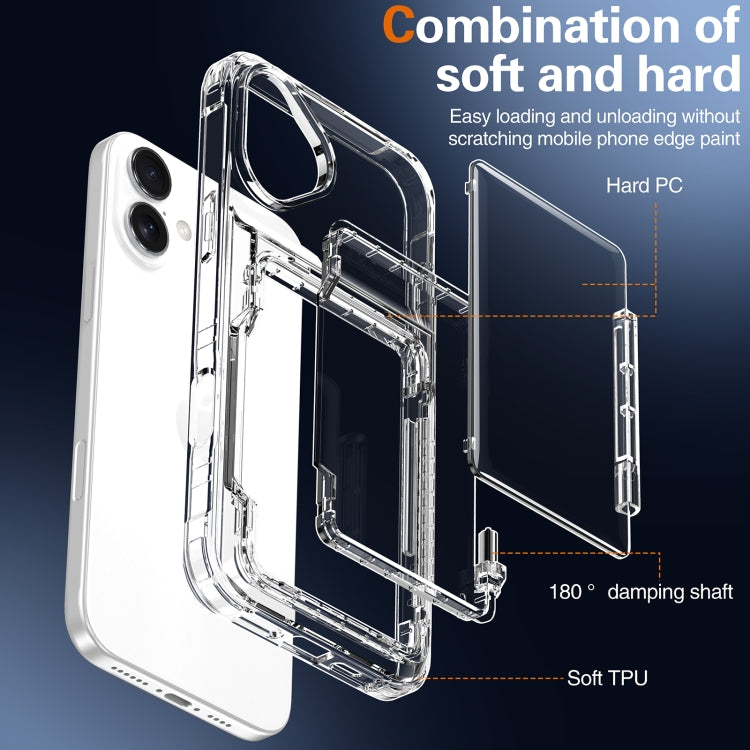 For iPhone 16 Crystal Clear Flip Card Slot Phone Case