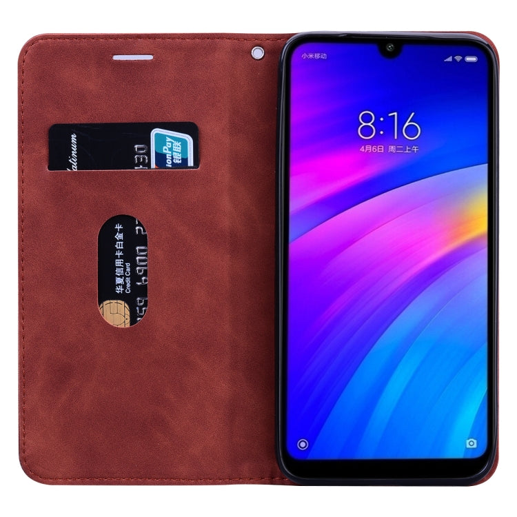 For Xiaomi Redmi 7 Frosted Business Magnetic Horizontal Flip PU Leather Case with Holder & Card Slot & Lanyard