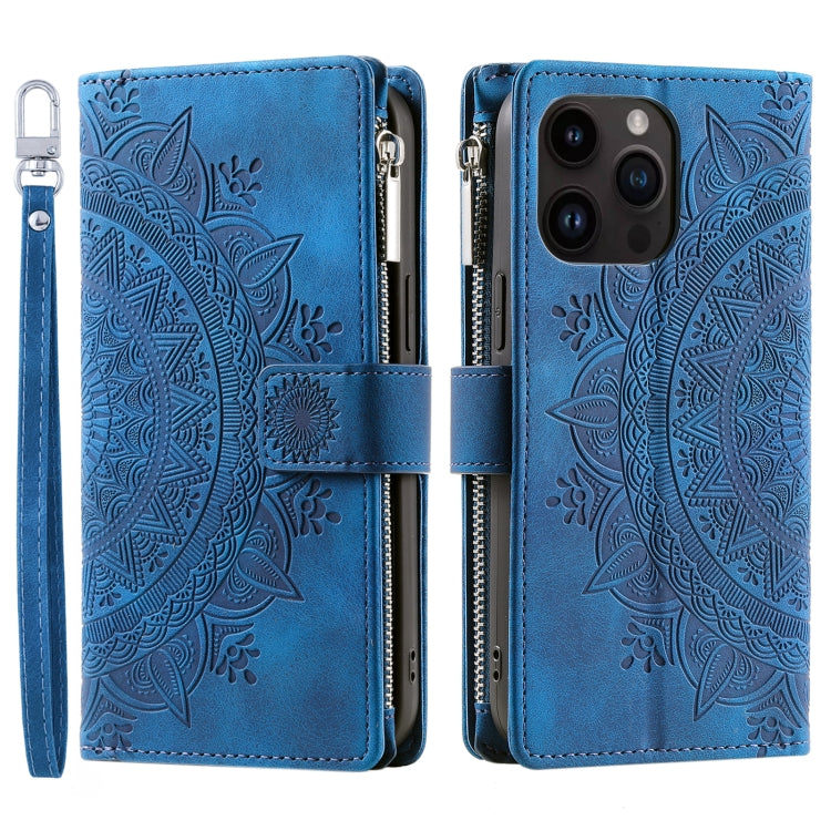 For iPhone 16 Pro Max Multi-Card Totem Zipper Leather Phone Case