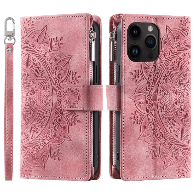 For iPhone 16 Pro Max Multi-Card Totem Zipper Leather Phone Case