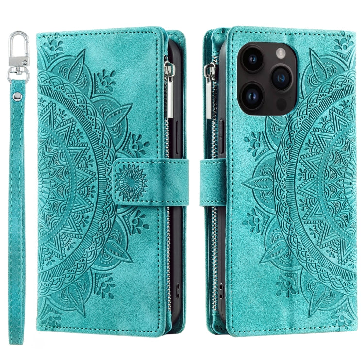 For iPhone 16 Pro Multi-Card Totem Zipper Leather Phone Case
