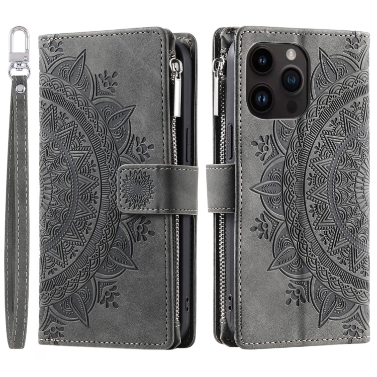 For iPhone 16 Pro Multi-Card Totem Zipper Leather Phone Case