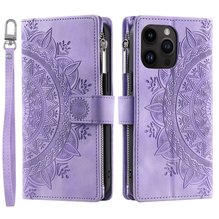 For iPhone 16 Pro Multi-Card Totem Zipper Leather Phone Case
