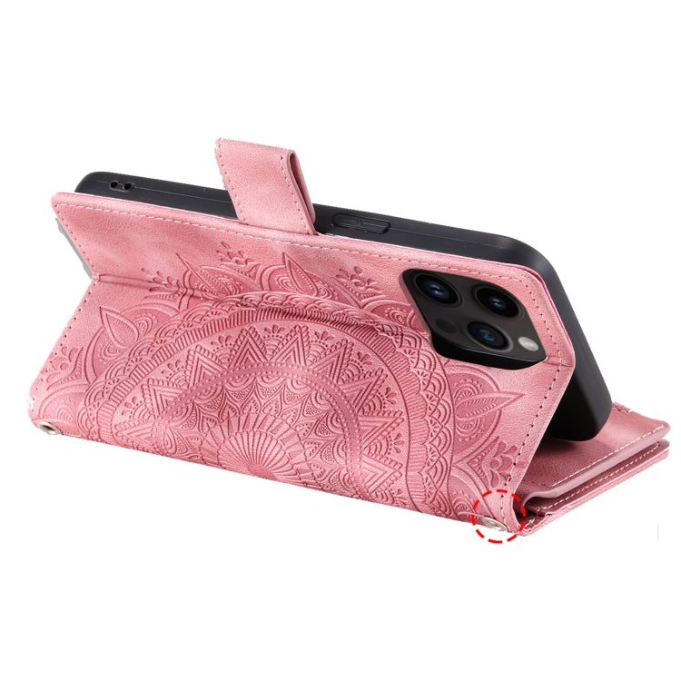 For iPhone 16 Pro Multi-Card Totem Zipper Leather Phone Case