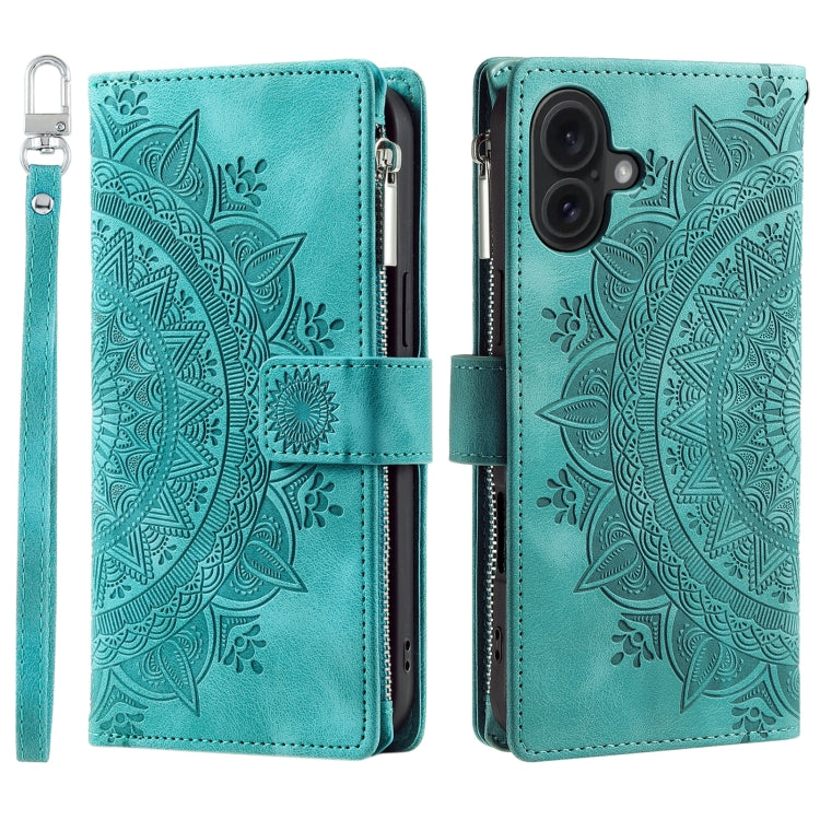 For iPhone 16 Plus Multi-Card Totem Zipper Leather Phone Case