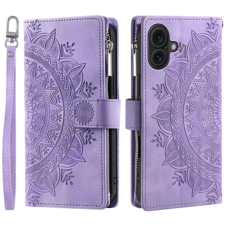 For iPhone 16 Plus Multi-Card Totem Zipper Leather Phone Case