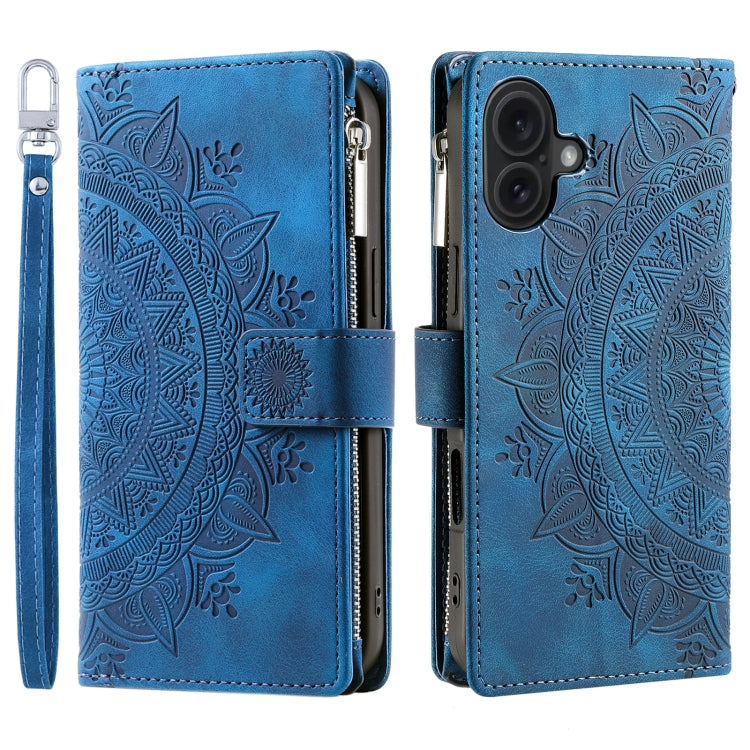 For iPhone 16 Multi-Card Totem Zipper Leather Phone Case