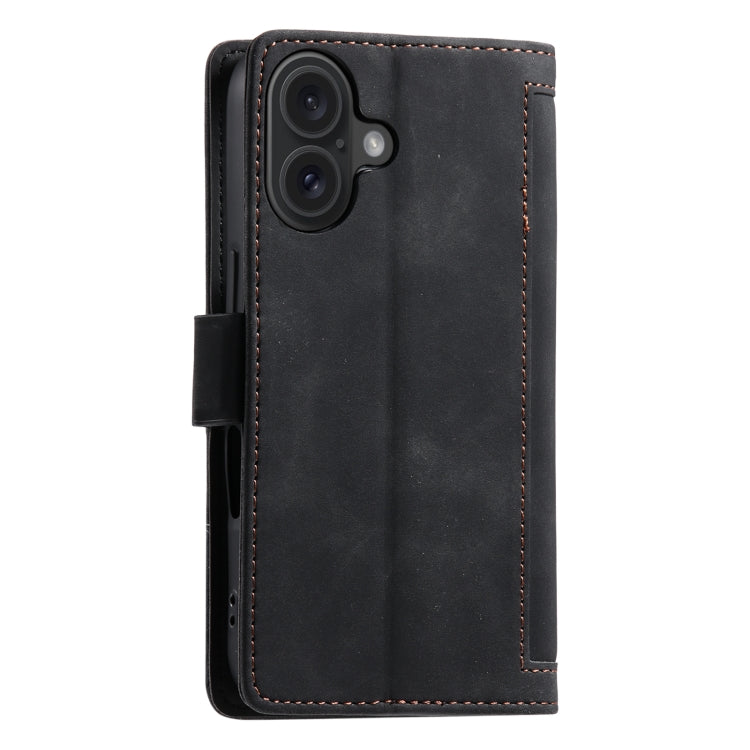 For iPhone 16 Plus Retro Splicing Horizontal Flip Leather Phone Case