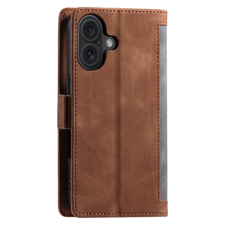 For iPhone 16 Plus Retro Splicing Horizontal Flip Leather Phone Case