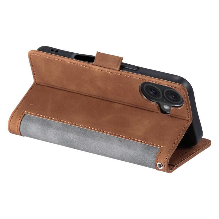For iPhone 16 Plus Retro Splicing Horizontal Flip Leather Phone Case