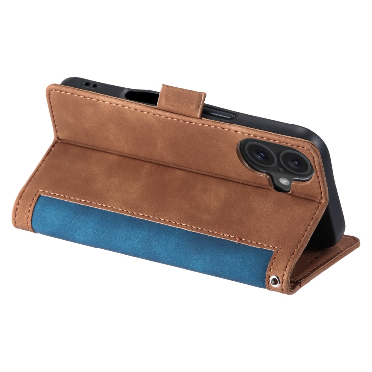 For iPhone 16 Plus Retro Splicing Horizontal Flip Leather Phone Case