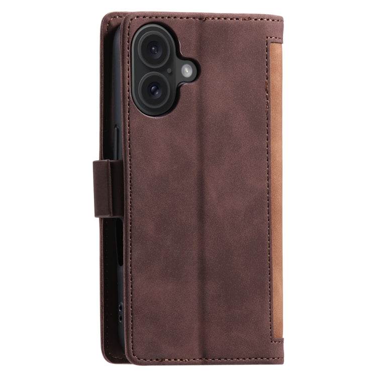 For iPhone 16 Plus Retro Splicing Horizontal Flip Leather Phone Case