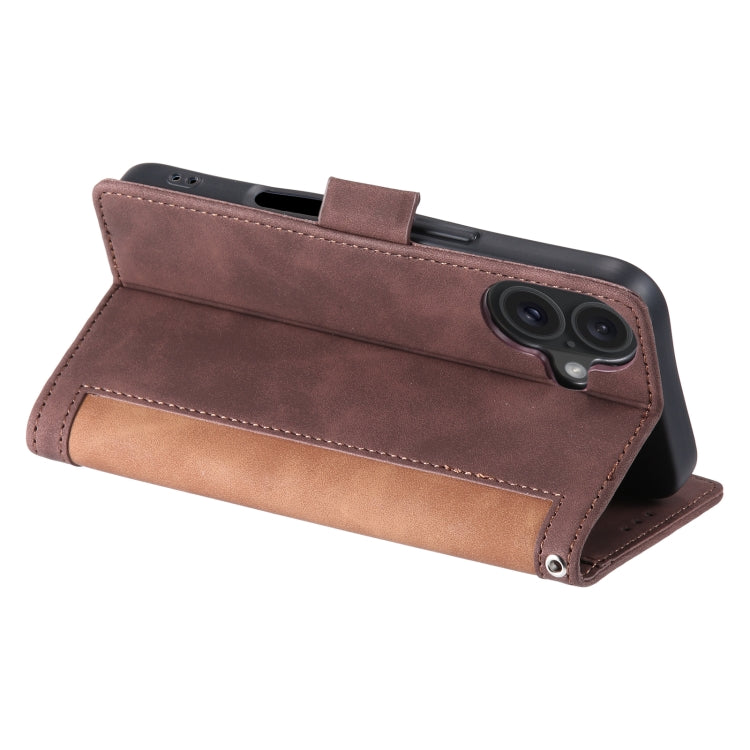 For iPhone 16 Plus Retro Splicing Horizontal Flip Leather Phone Case