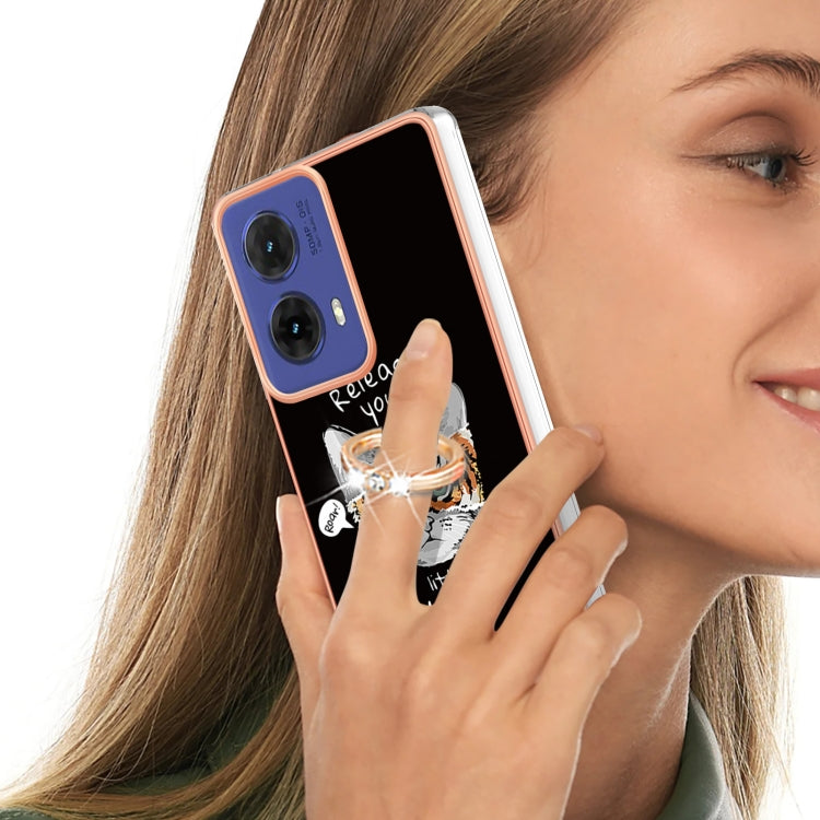 For Motorola Moto G85 Electroplating Dual-side IMD Phone Case with Ring Holder