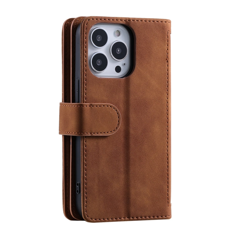 For iPhone 16 Pro Max Nine Card Zipper Bag Leather Phone Case with Lanyard