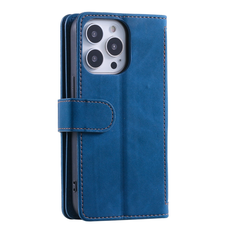 For iPhone 16 Pro Max Nine Card Zipper Bag Leather Phone Case with Lanyard