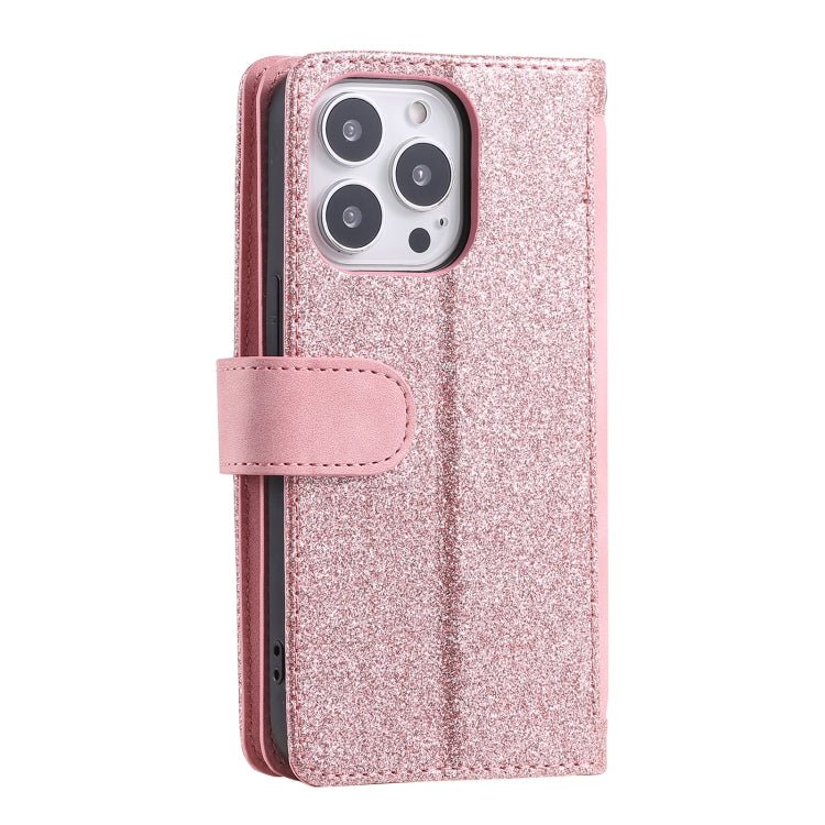 For iPhone 16 Pro Max Nine Card Zipper Bag Leather Phone Case with Lanyard