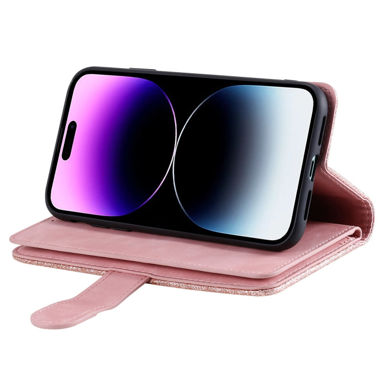 For iPhone 16 Pro Max Nine Card Zipper Bag Leather Phone Case with Lanyard