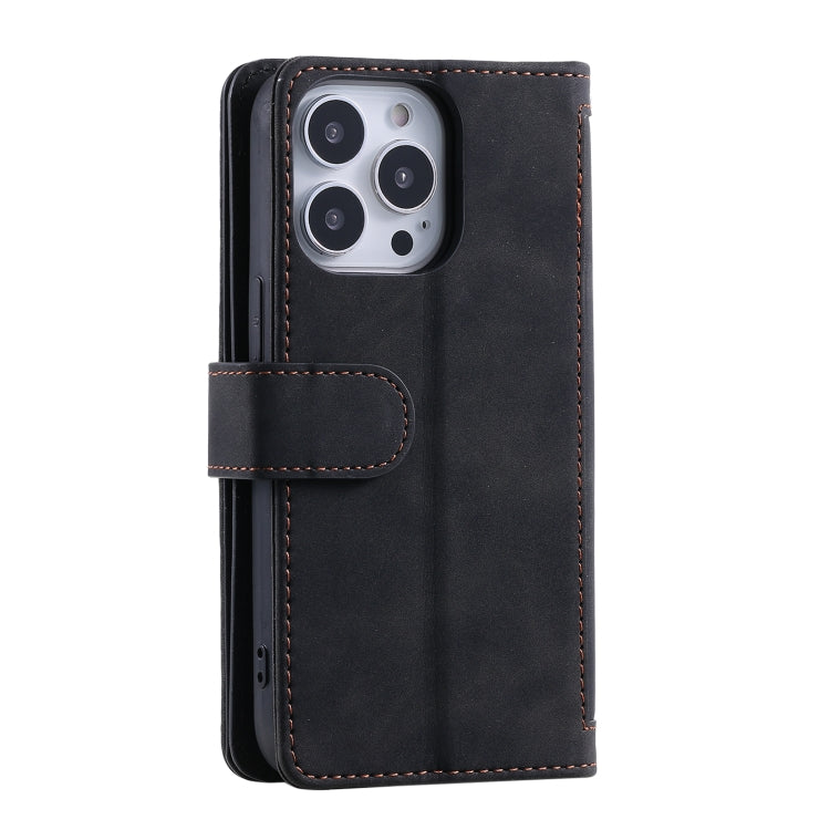 For iPhone 16 Pro Nine Card Zipper Bag Leather Phone Case with Lanyard