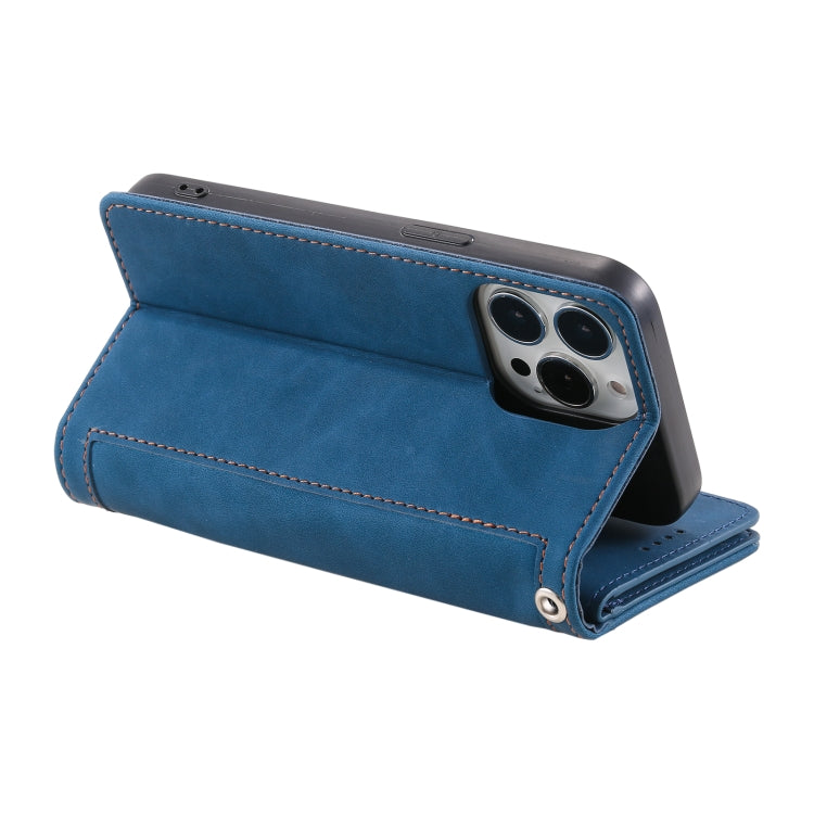 For iPhone 16 Pro Nine Card Zipper Bag Leather Phone Case with Lanyard