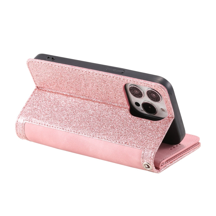 For iPhone 16 Pro Nine Card Zipper Bag Leather Phone Case with Lanyard