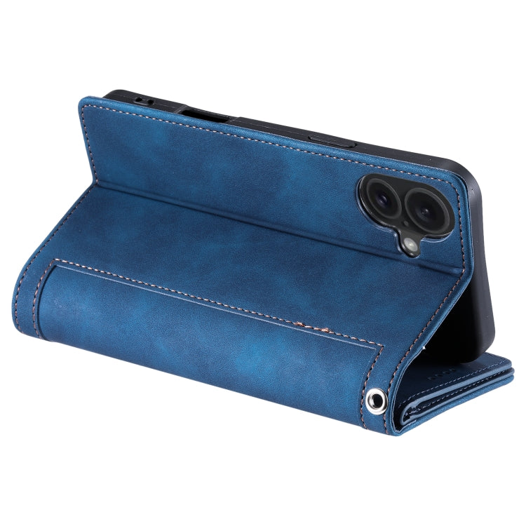 For iPhone 16 Nine Card Zipper Bag Leather Phone Case with Lanyard