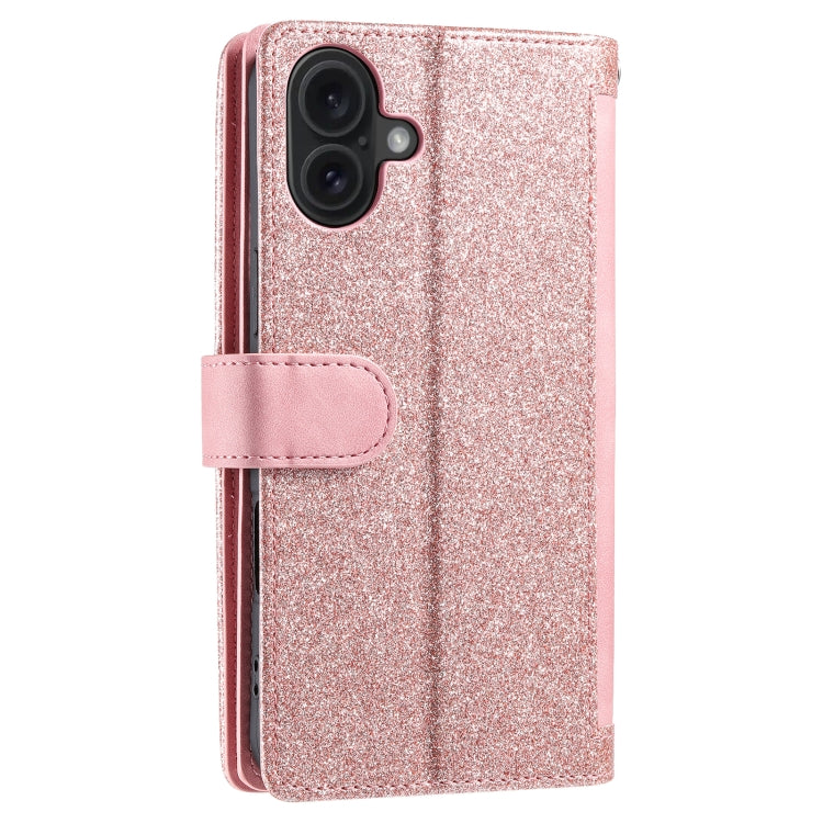 For iPhone 16 Nine Card Zipper Bag Leather Phone Case with Lanyard