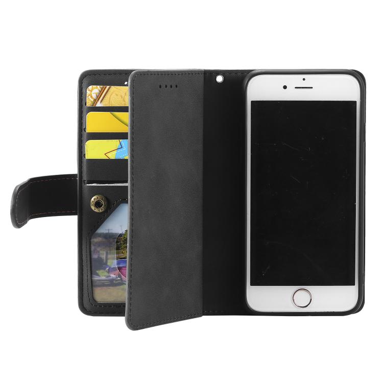 For iPhone 16e / 17e Nine Card Zipper Bag Leather Phone Case with Lanyard